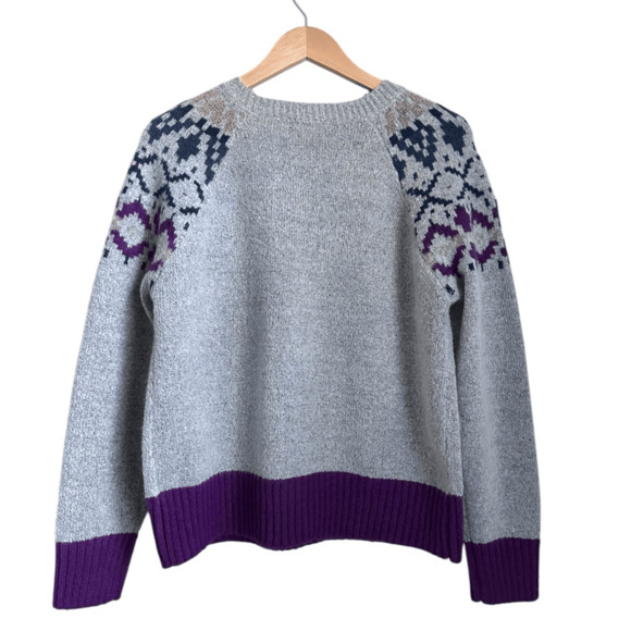 Tint & Shadow Women Petite M Fair Isle Sweater Gray Purple Crewneck Knit - Picture 2 of 8